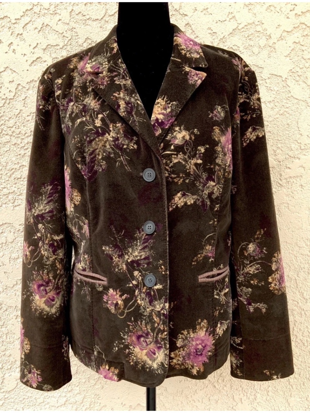 J.Jill Brown Floral Velvet Blazer Jacket Size M